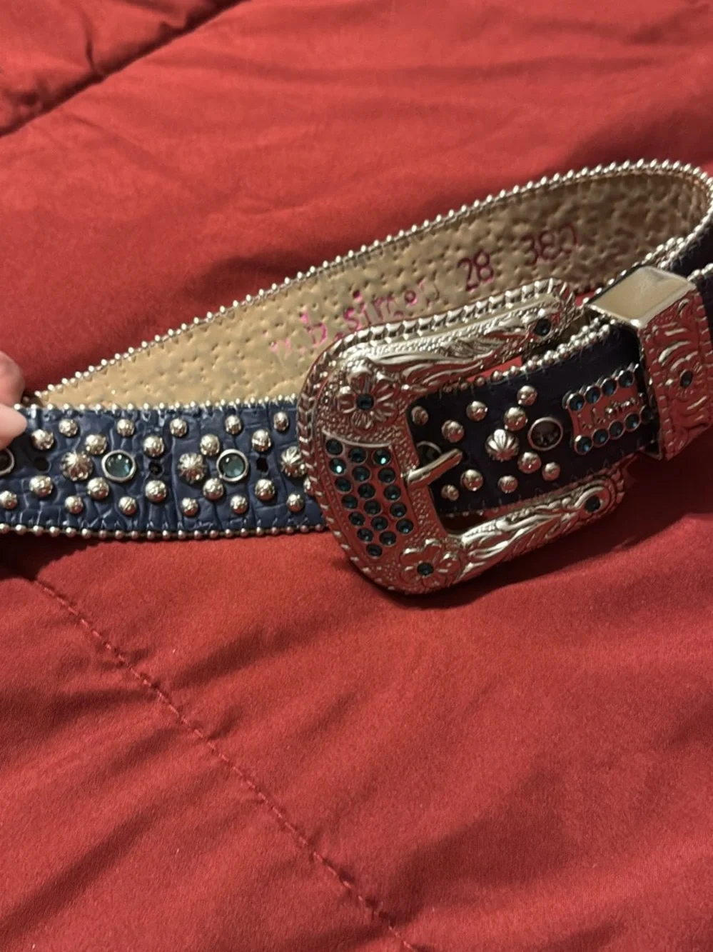 B.B. Simon Studded Western Leather Belts in White, Tan, Blue, and Black